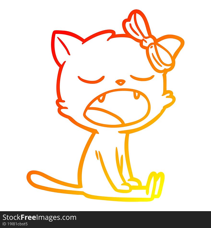 warm gradient line drawing of a cartoon yawning cat