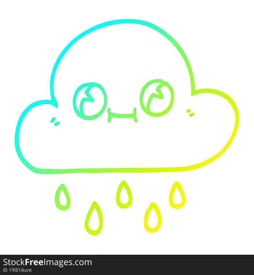 cold gradient line drawing cartoon rain cloud