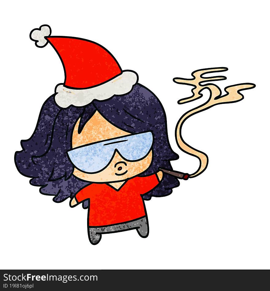 christmas textured cartoon of kawaii girl