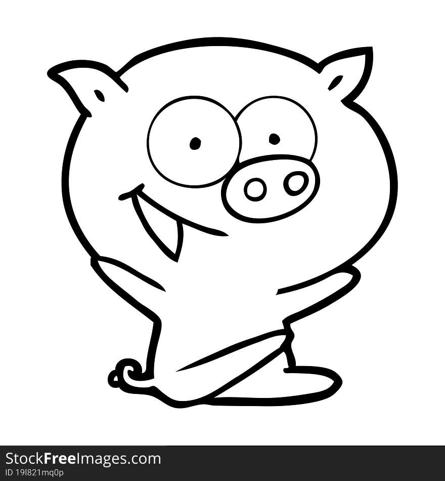 cheerful sitting pig cartoon. cheerful sitting pig cartoon