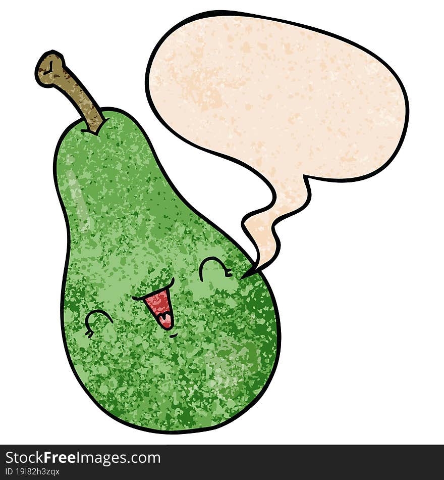 Cartoon Pear And Speech Bubble In Retro Texture Style