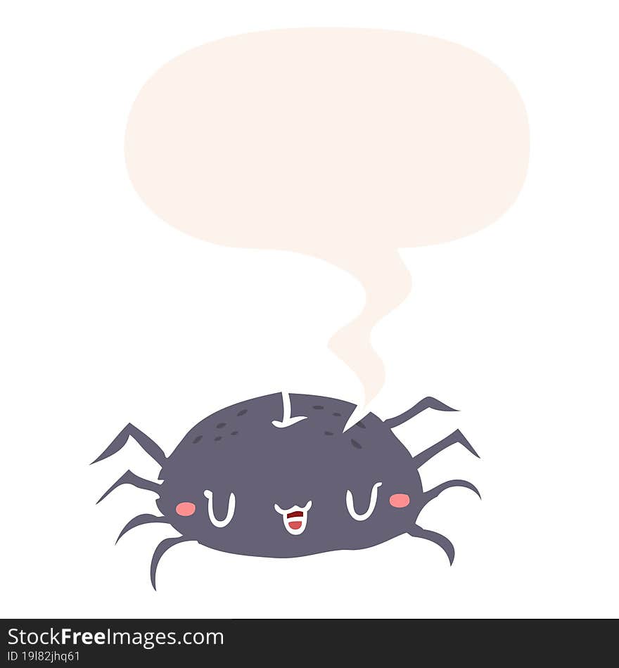 cartoon halloween spider and speech bubble in retro style