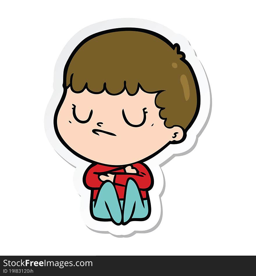 sticker of a cartoon grumpy boy