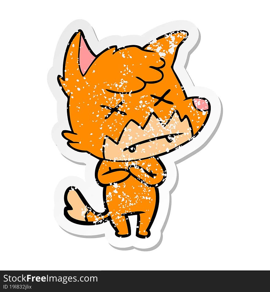 distressed sticker of a cartoon cross eyed fox