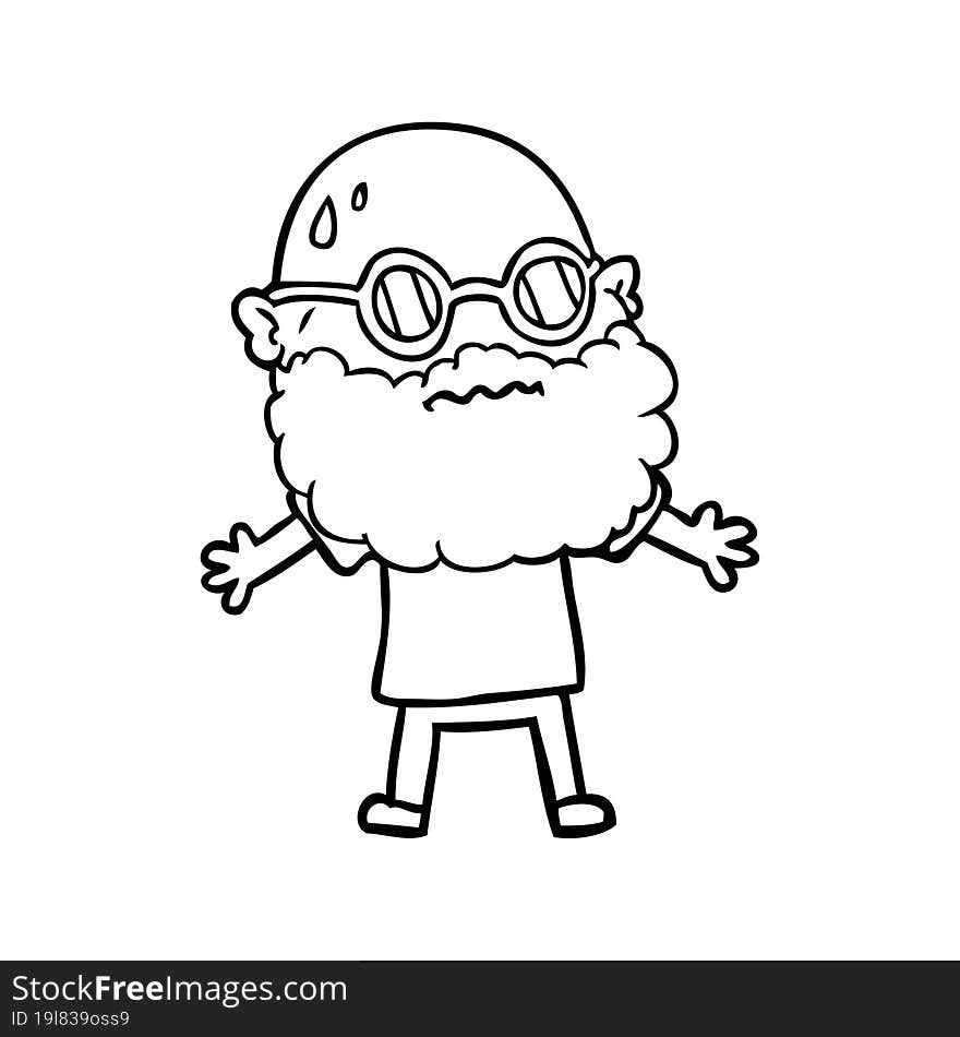 cartoon worried man with beard and sunglasses. cartoon worried man with beard and sunglasses