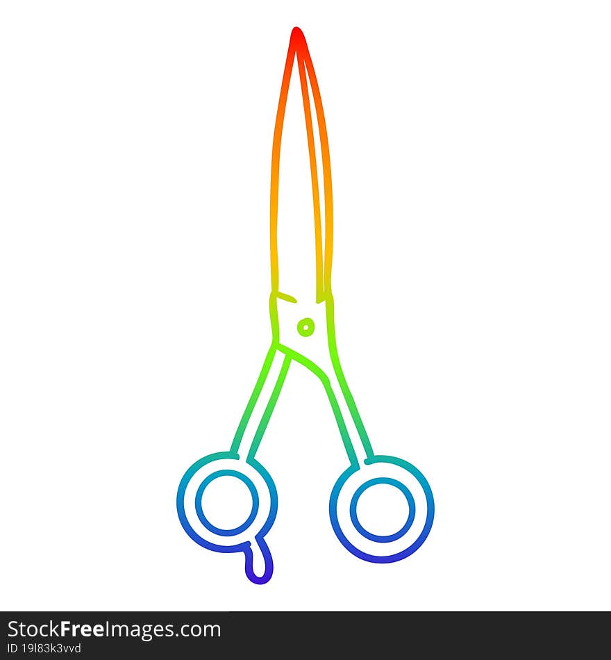 Rainbow Gradient Line Drawing Cartoon Barber Scissors