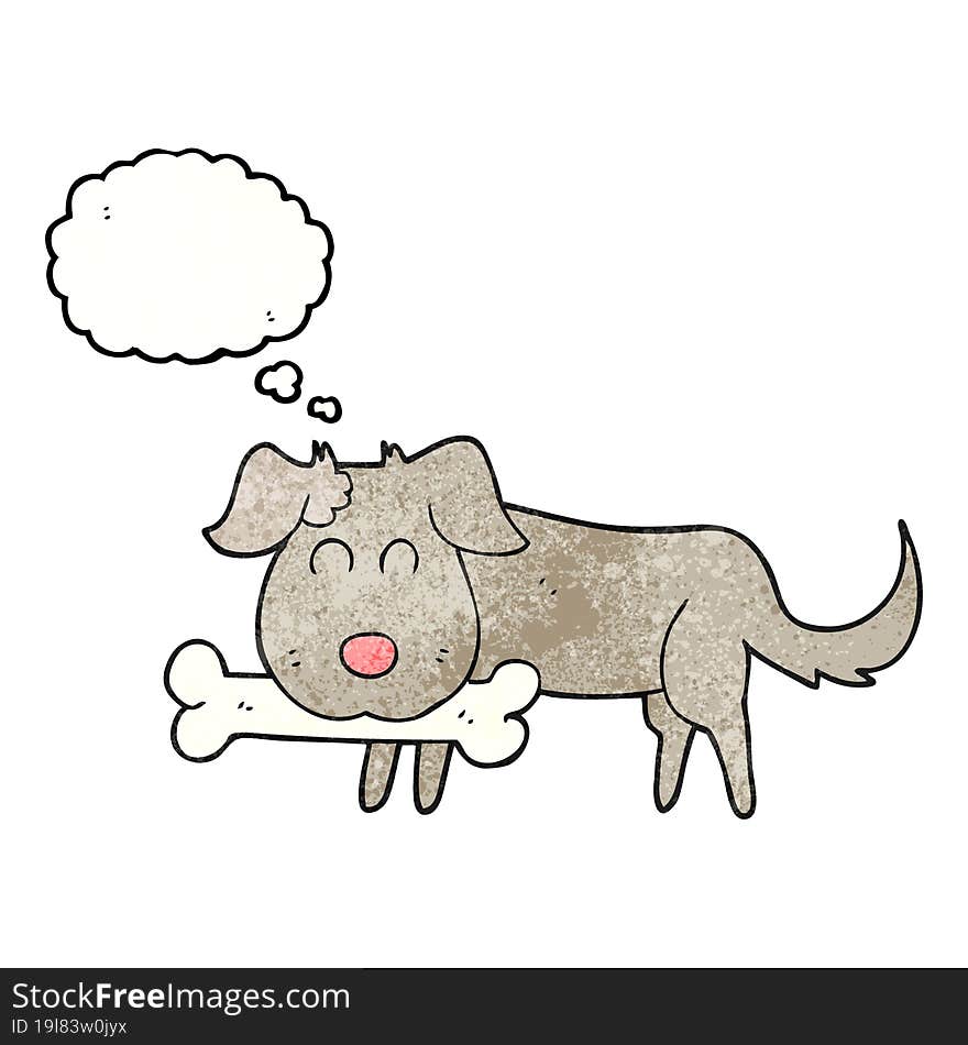 freehand drawn thought bubble textured cartoon dog with bone