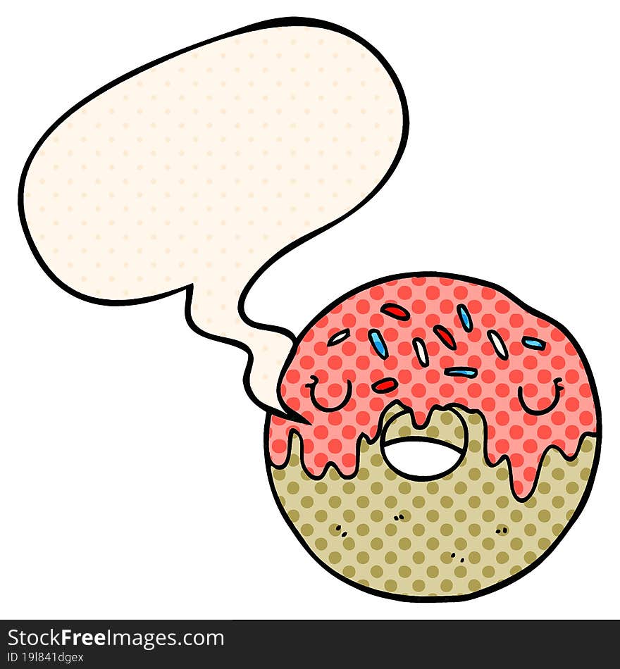 cartoon donut and speech bubble in comic book style