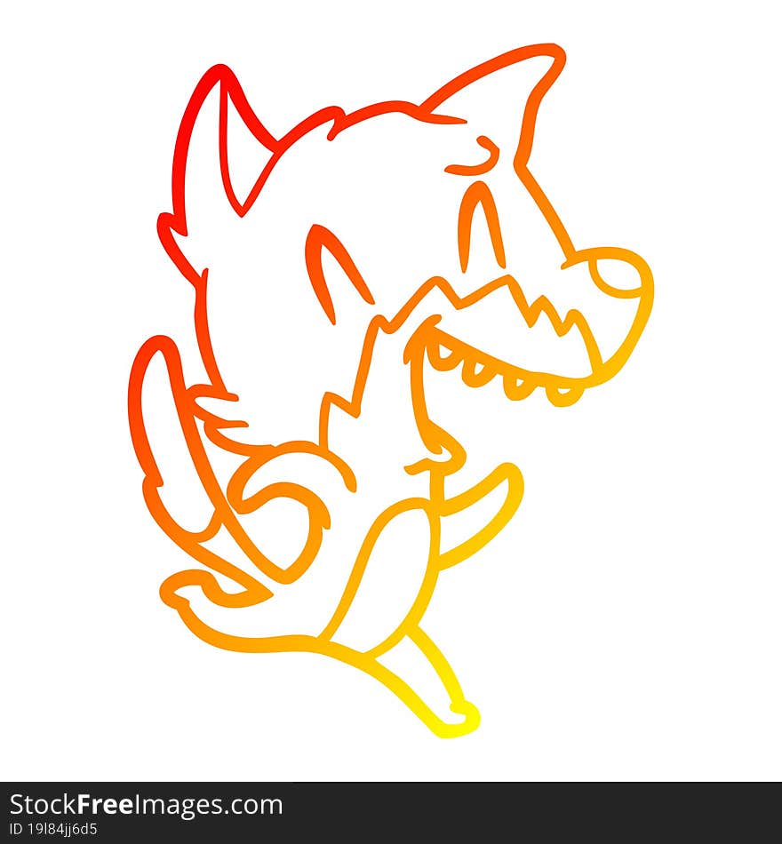 warm gradient line drawing of a laughing fox running away