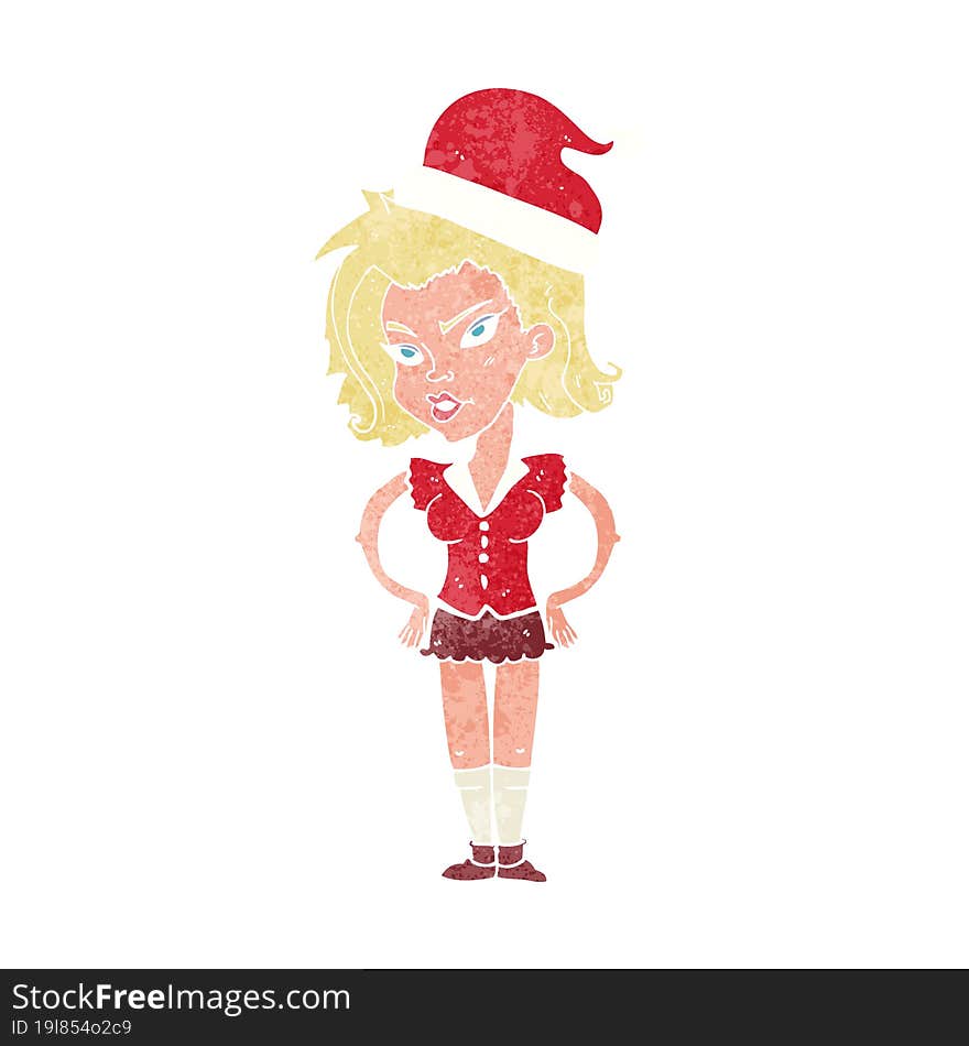 cartoon woman in christmas hat