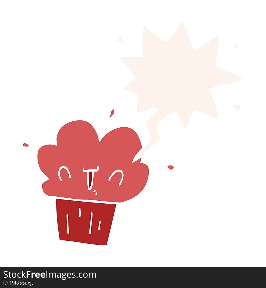 Cartoon Cupcake And Speech Bubble In Retro Style