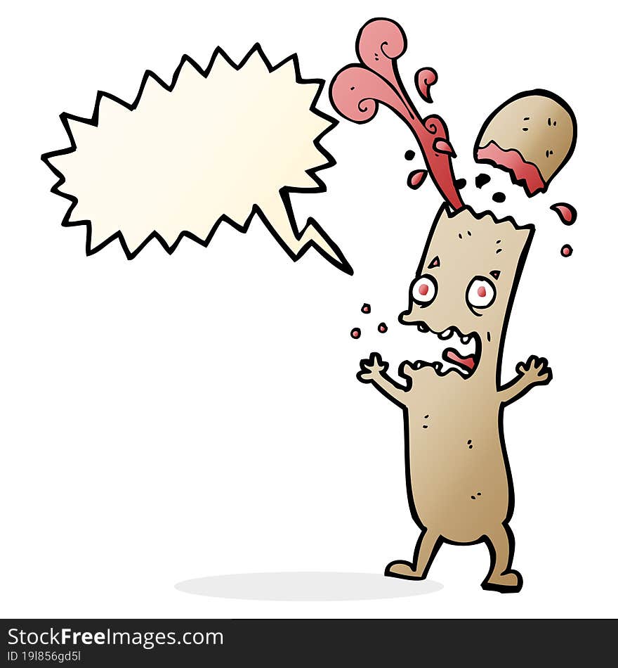 cartoon undercooked sausage with speech bubble