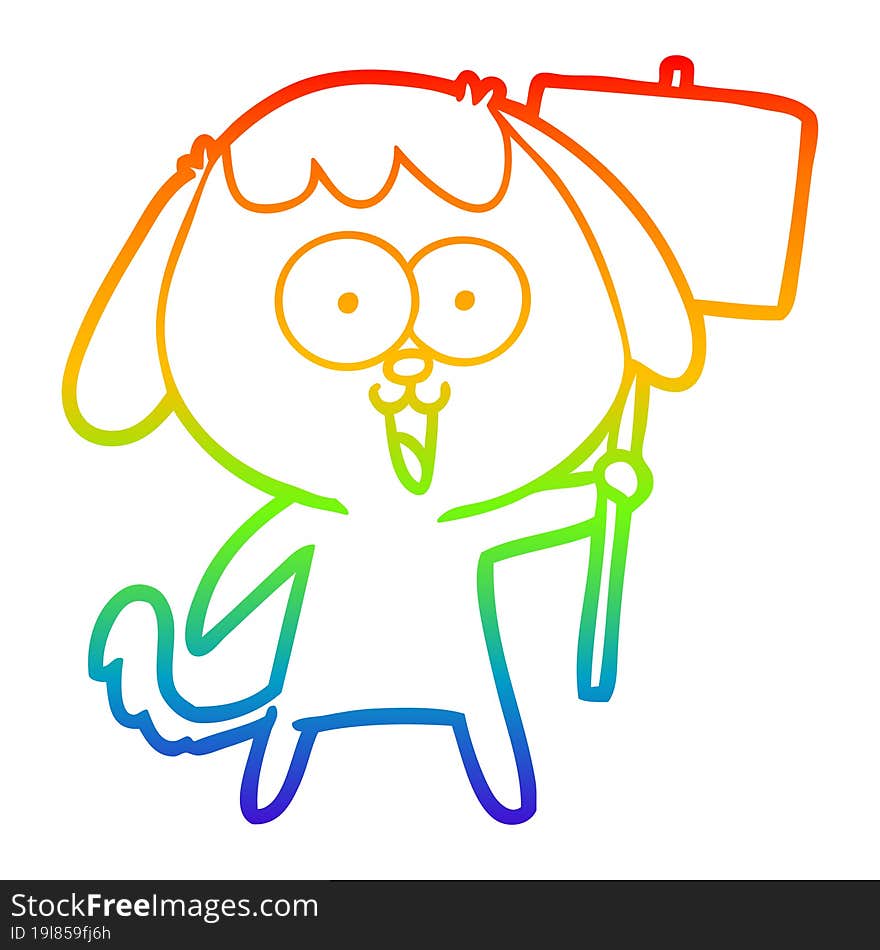 Rainbow Gradient Line Drawing Cute Cartoon Dog