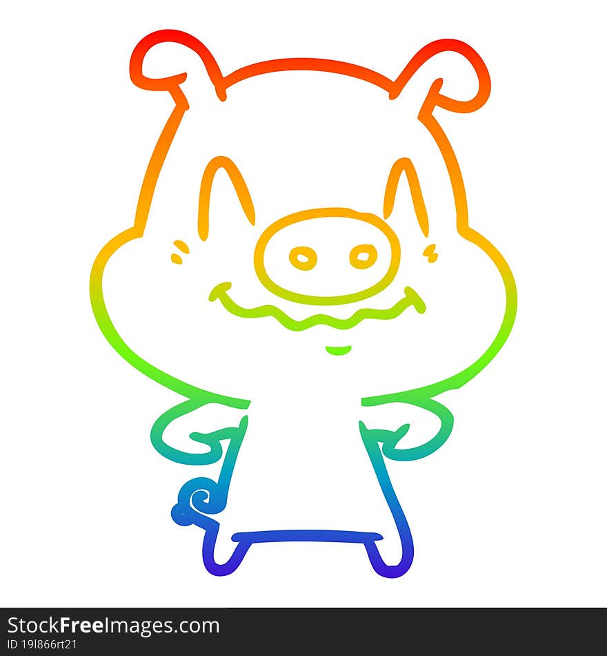 rainbow gradient line drawing nervous cartoon pig