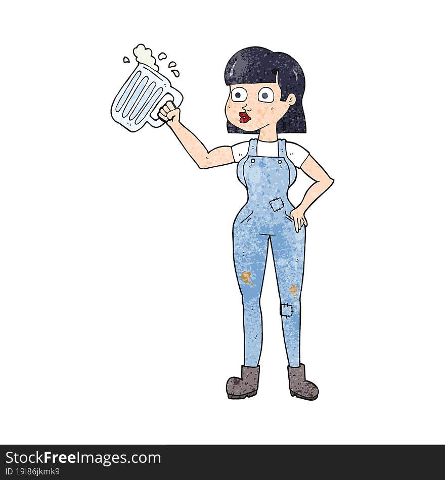 textured cartoon woman with beer