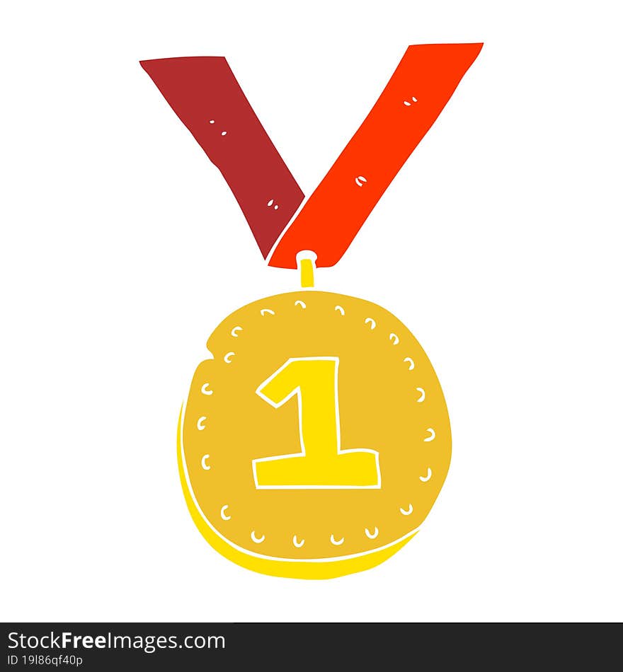 flat color illustration of a cartoon first place medal