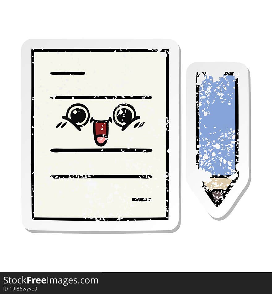 Distressed Sticker Of A Cute Cartoon Test Paper