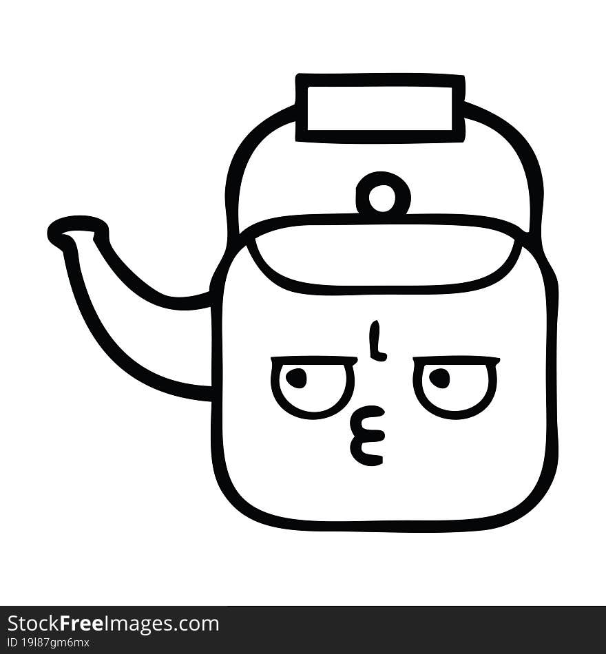 line drawing cartoon of a kettle. line drawing cartoon of a kettle