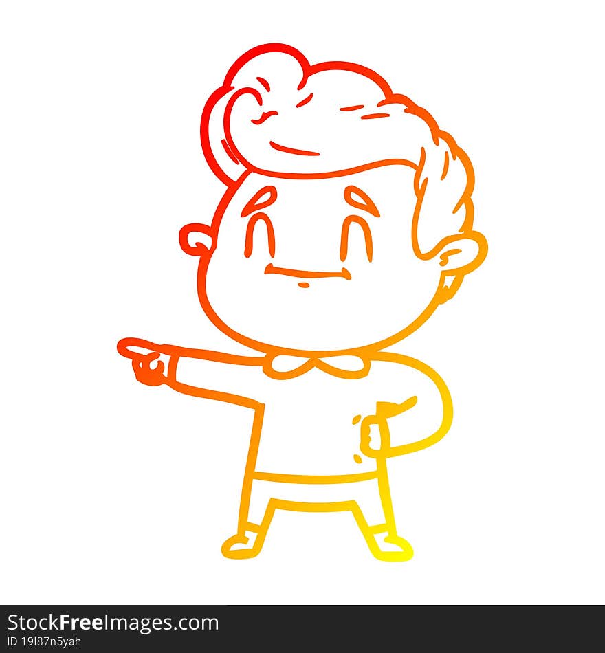 warm gradient line drawing of a happy cartoon man pointing