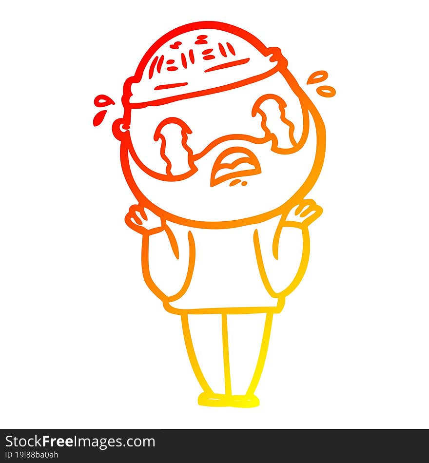 warm gradient line drawing cartoon bearded man crying