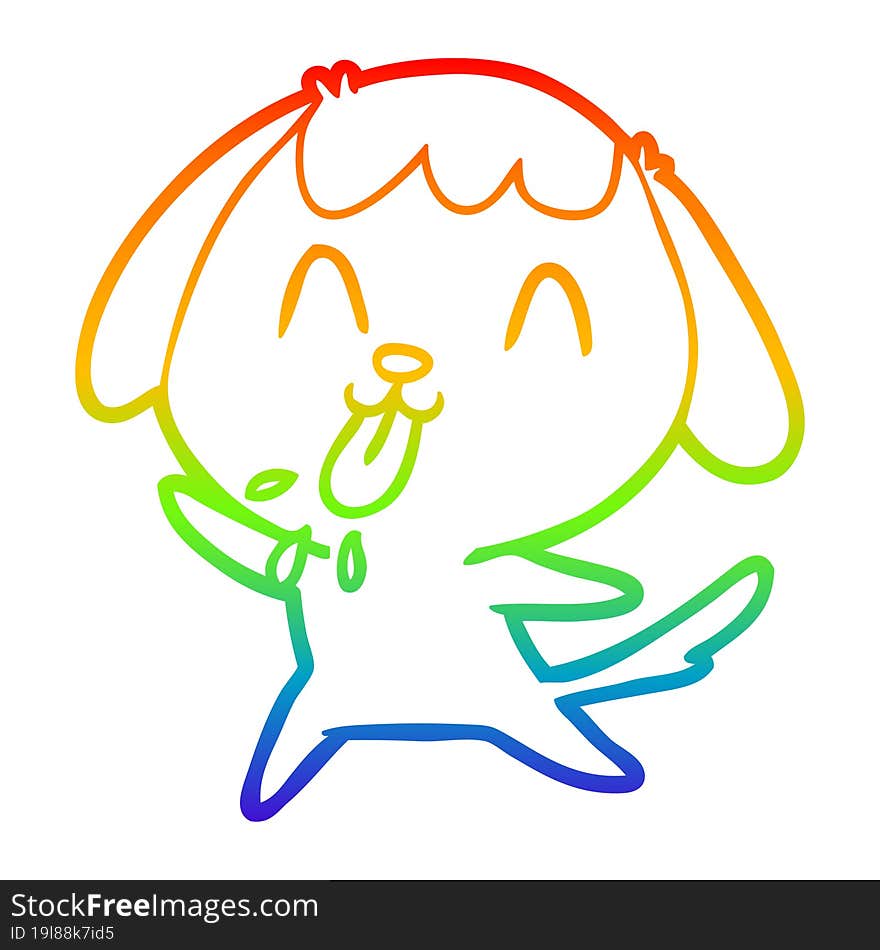 Rainbow Gradient Line Drawing Cute Cartoon Dog