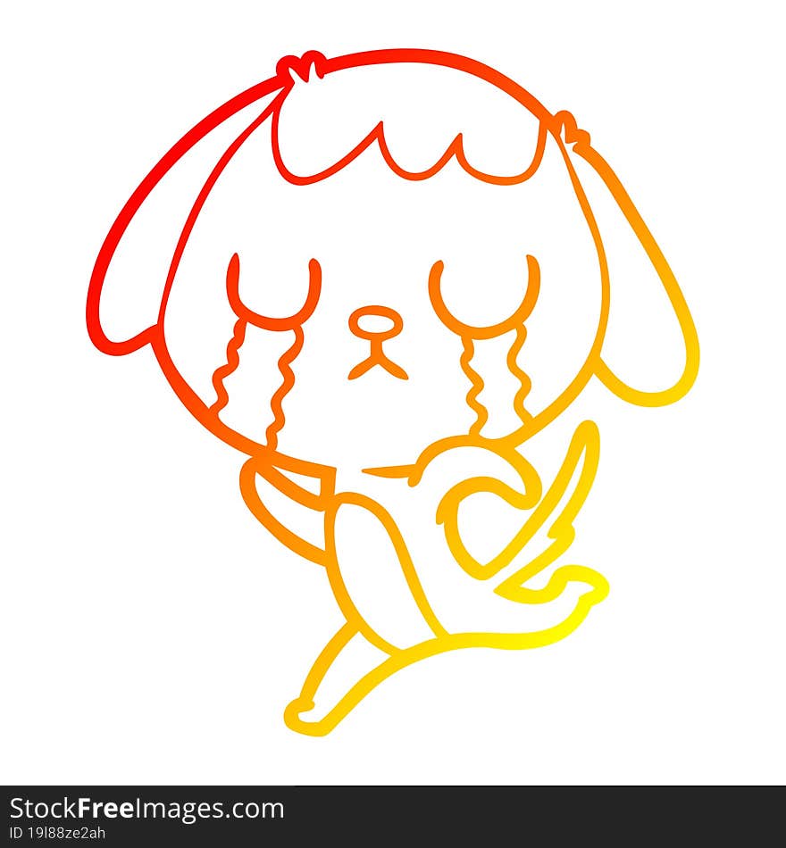 warm gradient line drawing of a cute cartoon dog crying