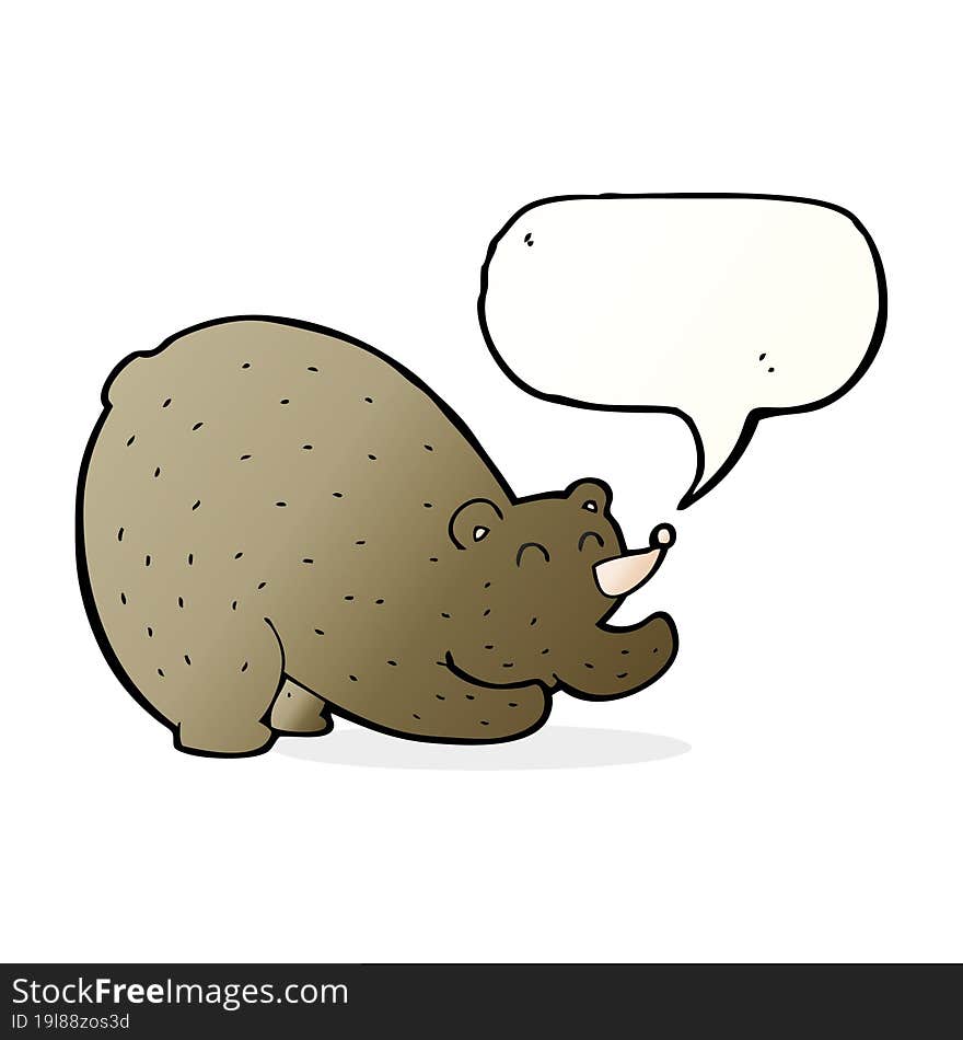 cartoon stretching bear with speech bubble