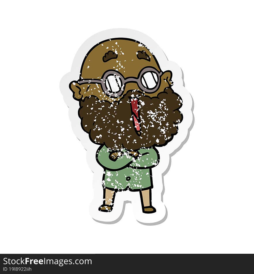 Distressed Sticker Of A Cartoon Joyful Man With Beard