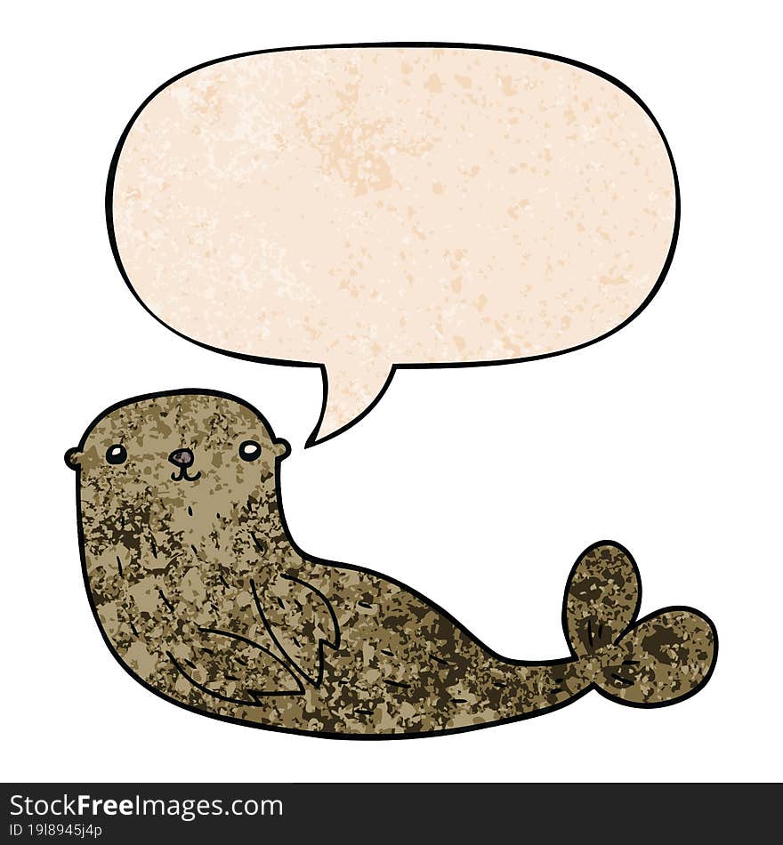 Cartoon Seal And Speech Bubble In Retro Texture Style