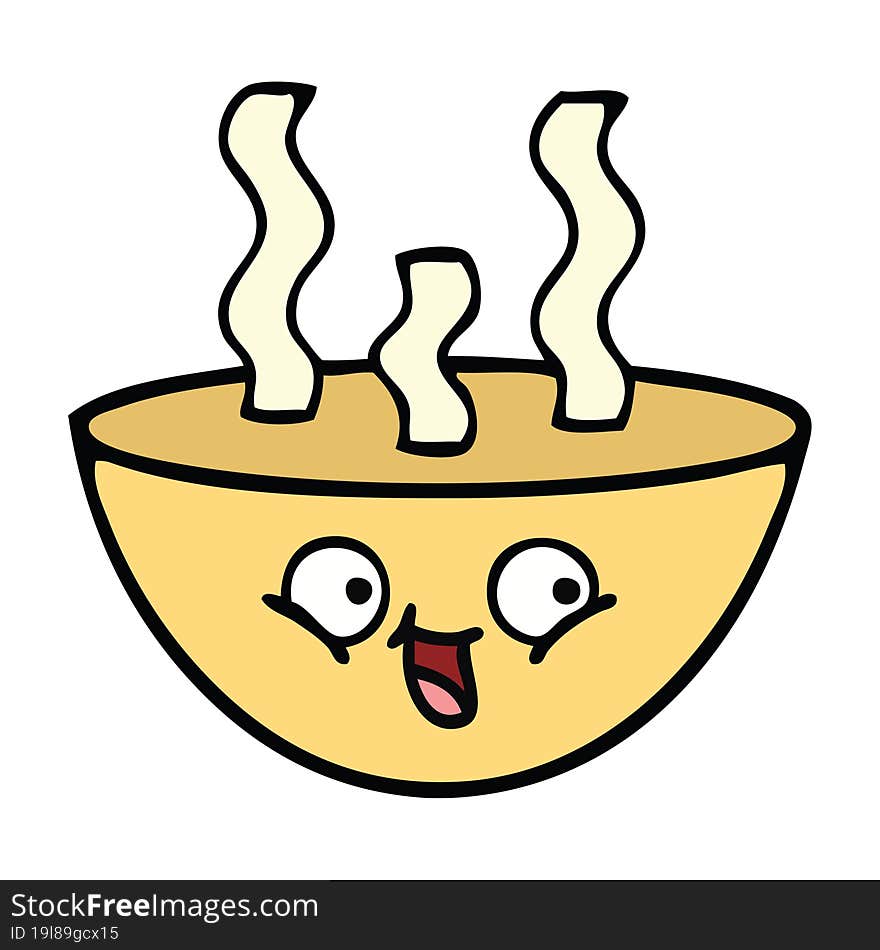 cute cartoon of a bowl of hot soup