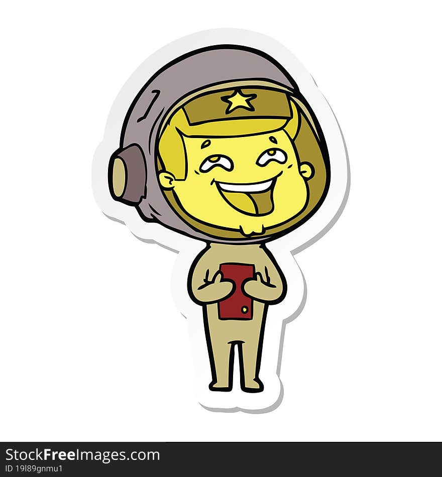 sticker of a cartoon laughing astronaut