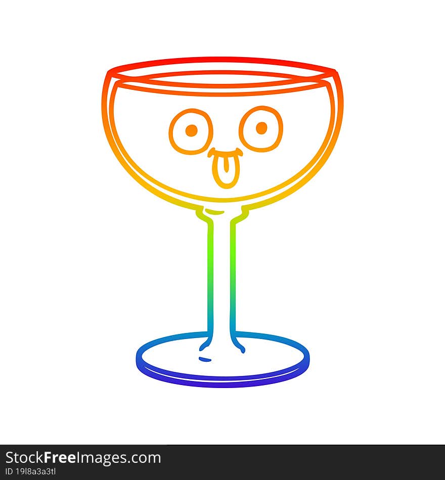 rainbow gradient line drawing cartoon glass of wine