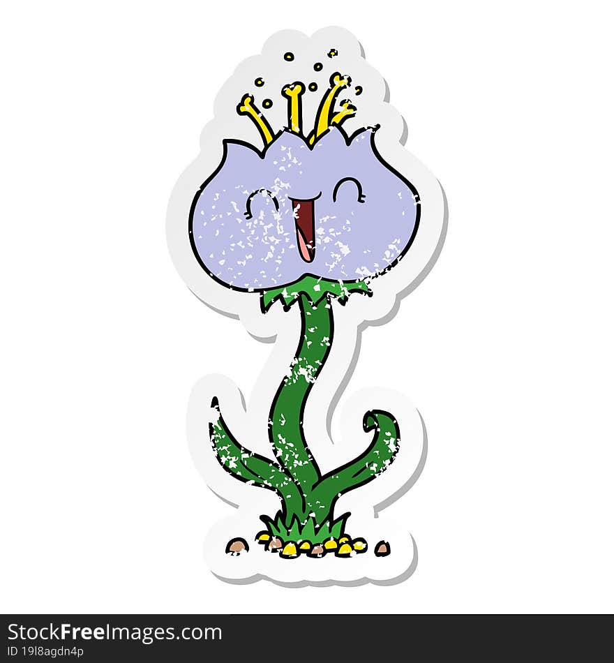 Distressed Sticker Of A Cute Cartoon Flower