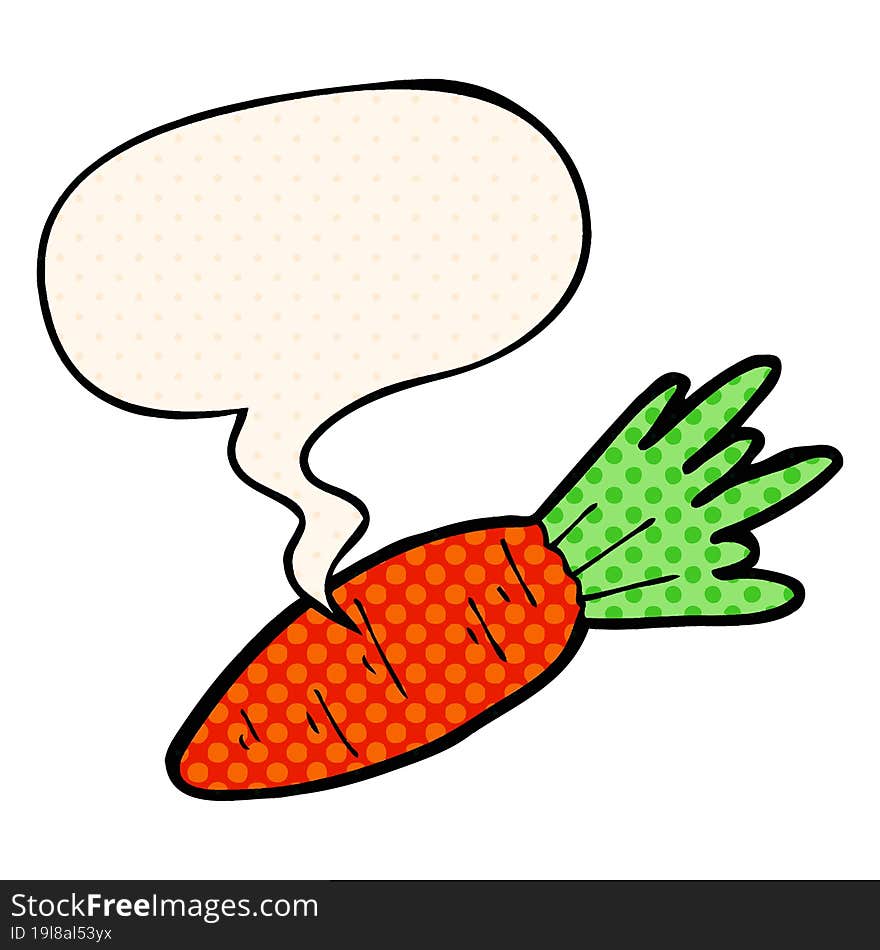 cartoon carrot with speech bubble in comic book style