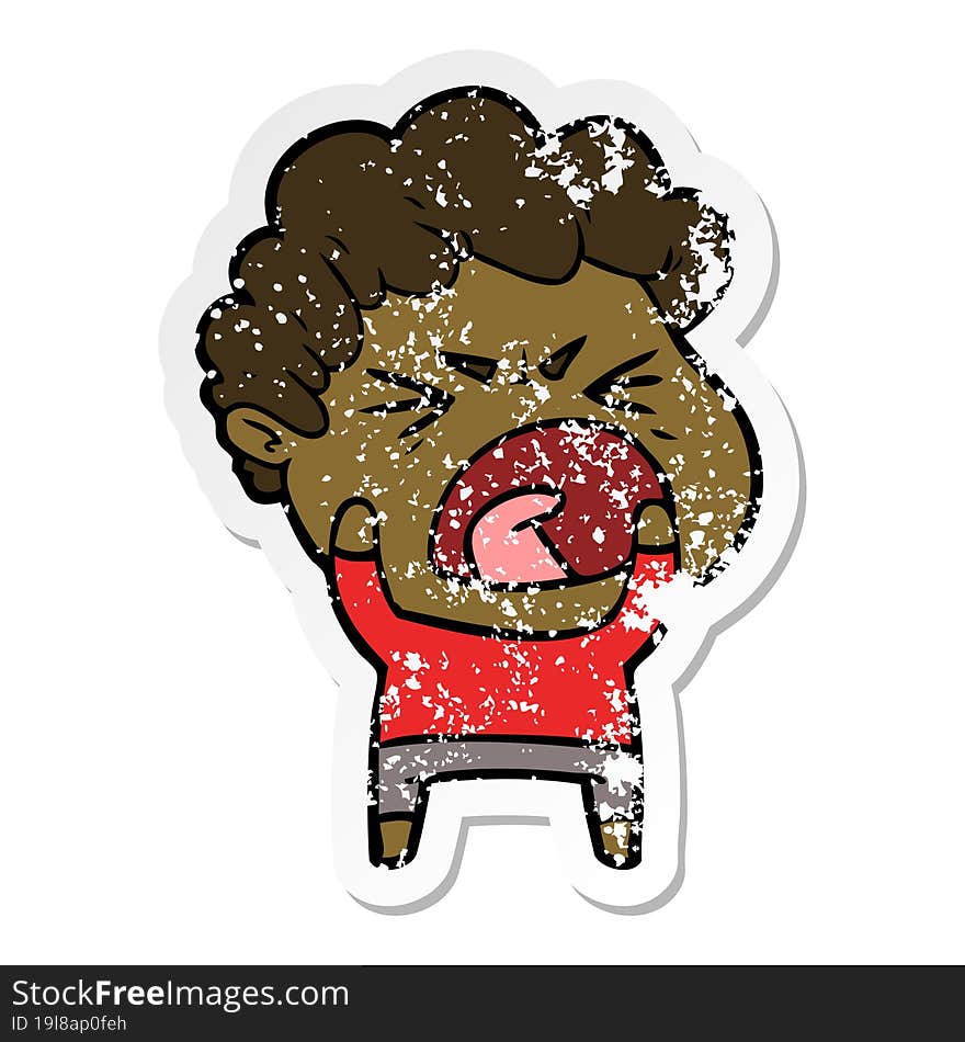 distressed sticker of a cartoon furious man