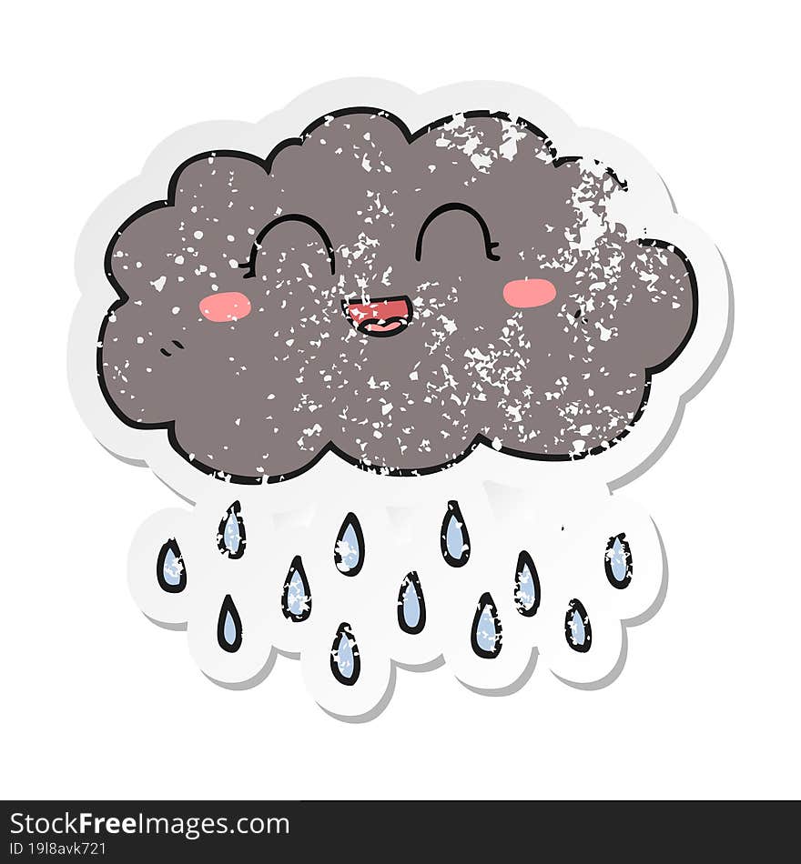 retro distressed sticker of a cartoon rain cloud