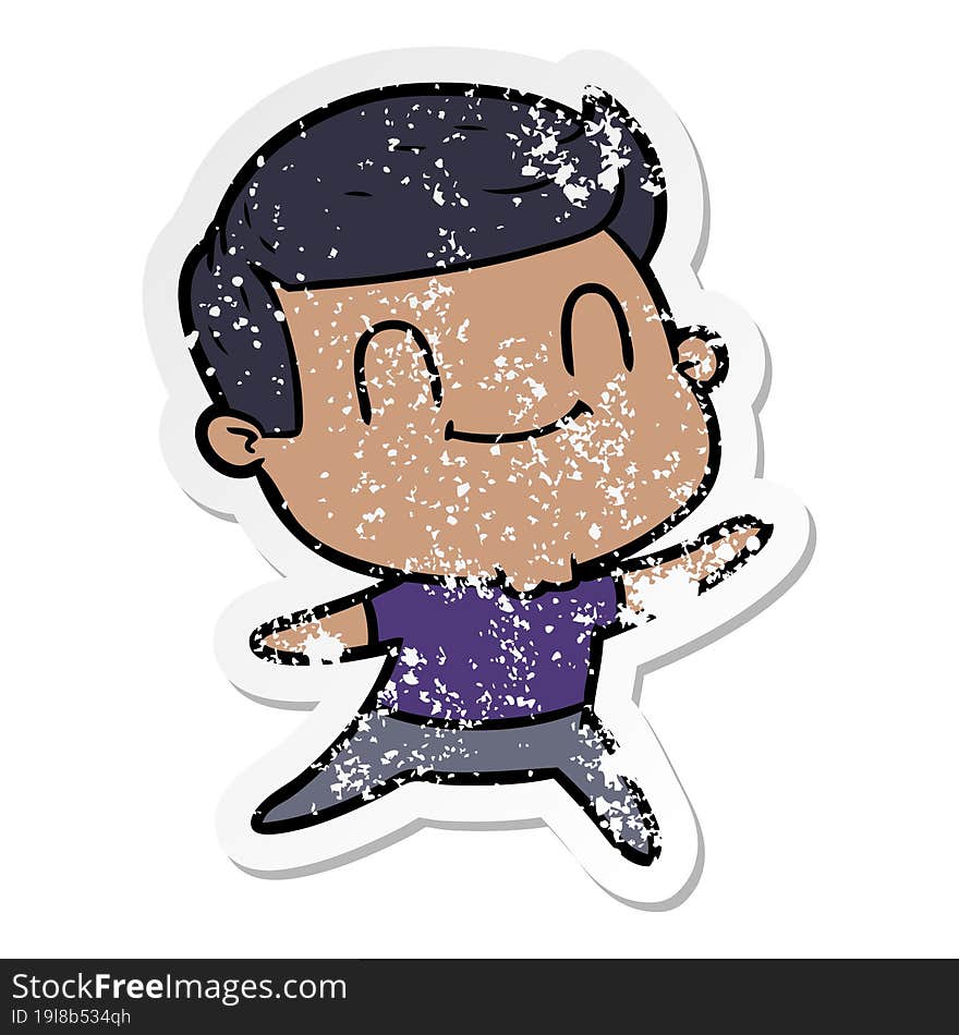 Distressed Sticker Of A Cartoon Friendly Man