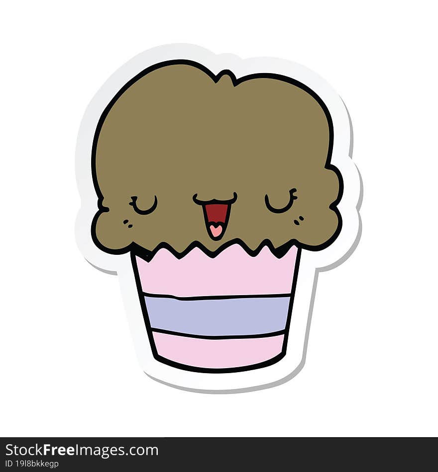 sticker of a cartoon cupcake with face