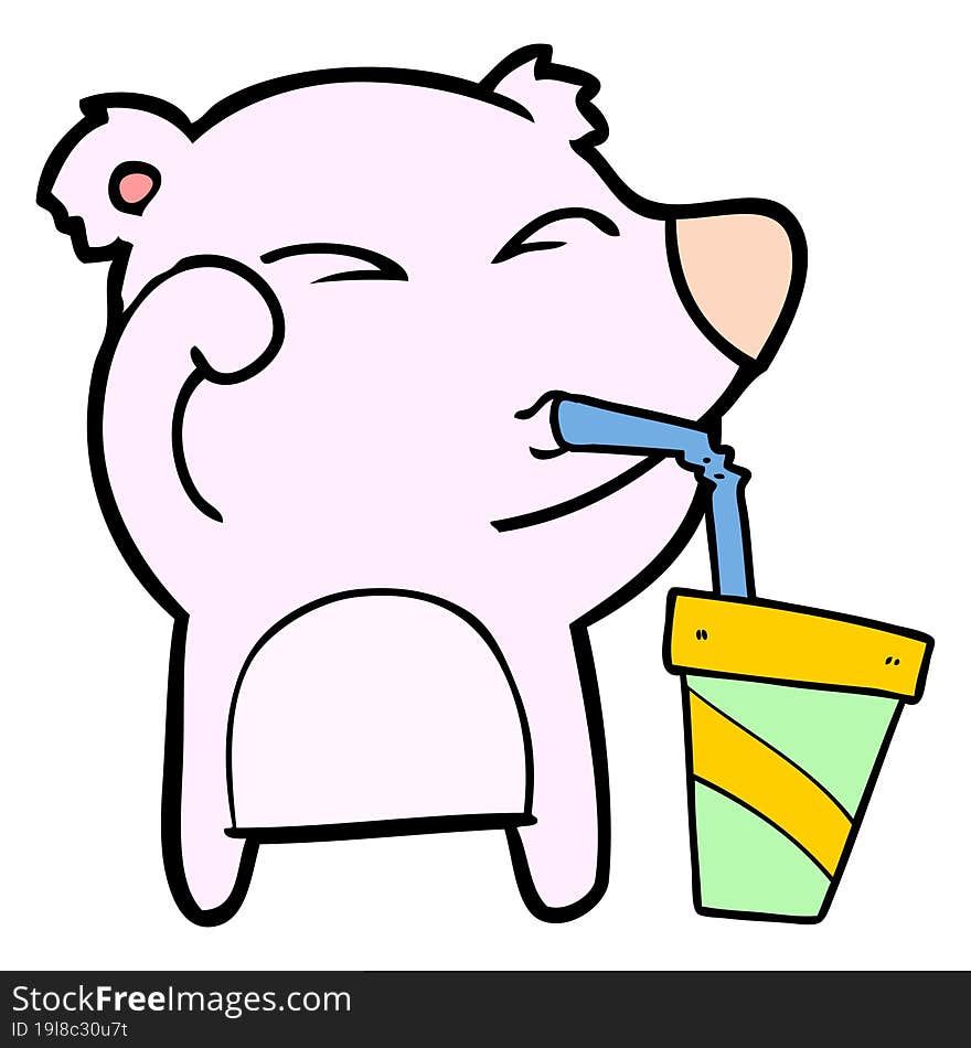 cartoon tired bear rubbing eyes drinking soda. cartoon tired bear rubbing eyes drinking soda