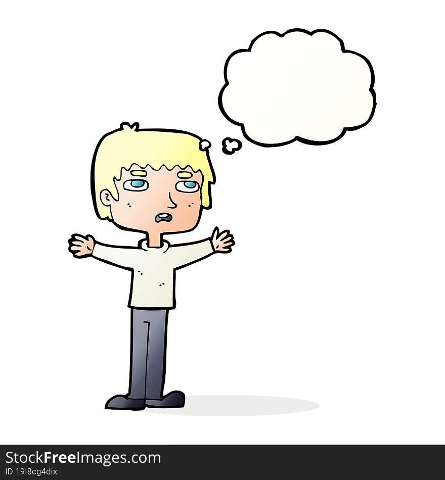 cartoon nervous man with thought bubble