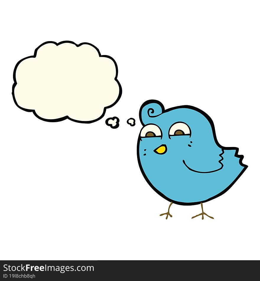 cartoon funny bird with thought bubble