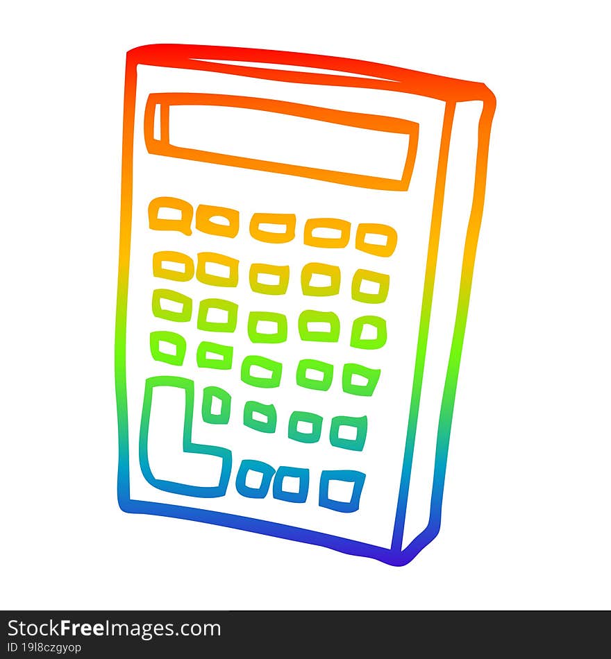 rainbow gradient line drawing of a cartoon calculator