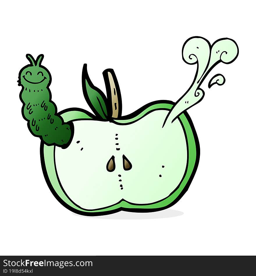 cartoon apple with bug