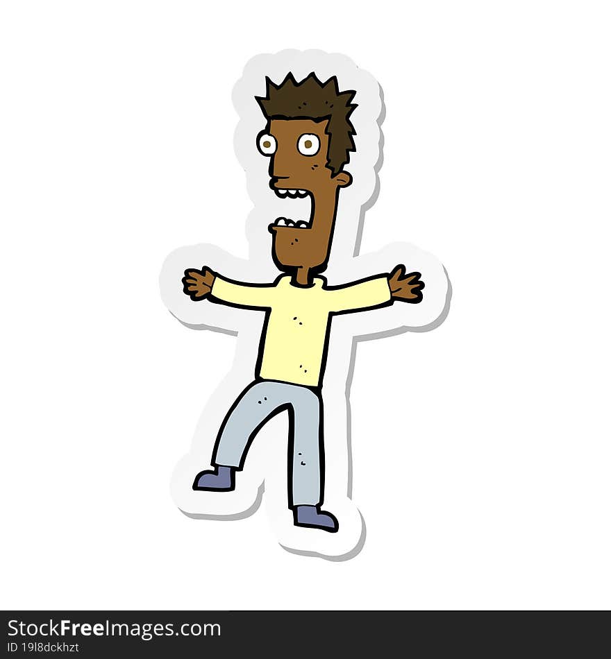 sticker of a cartoon terrified man