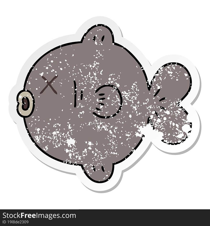 distressed sticker of a quirky hand drawn cartoon fish