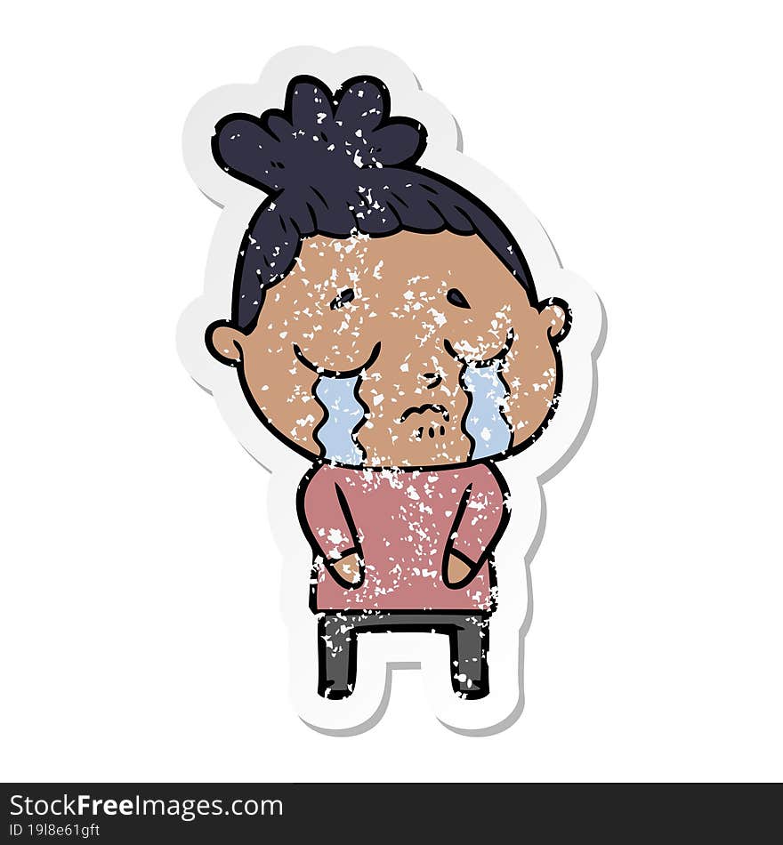 distressed sticker of a cartoon crying woman