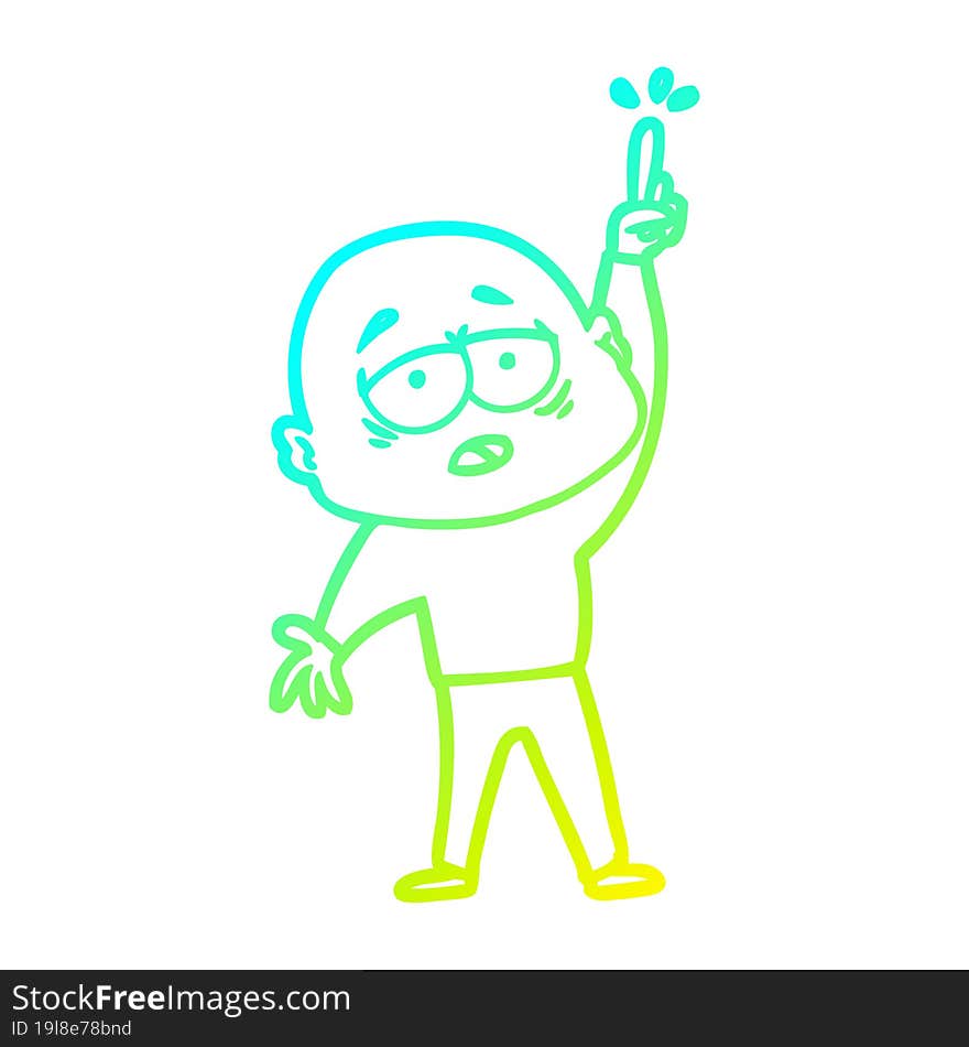 cold gradient line drawing cartoon tired bald man with idea