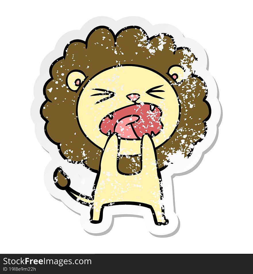 Distressed Sticker Of A Cartoon Angry Lion