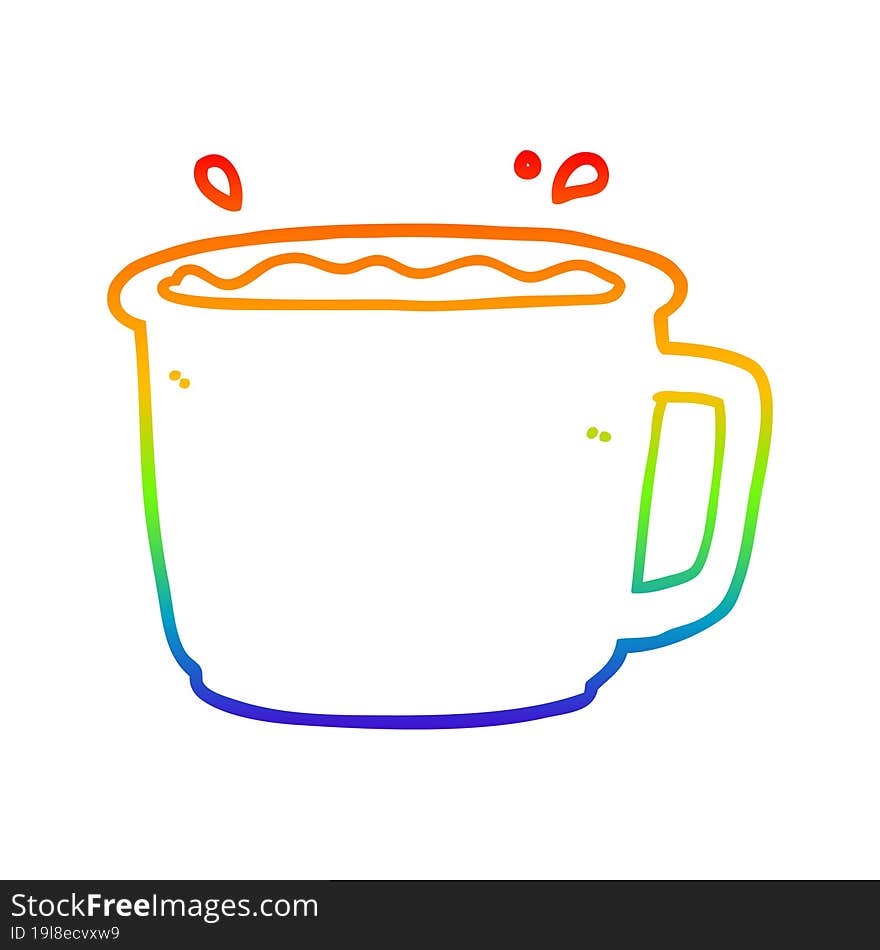 rainbow gradient line drawing of a cartoon coffee cup