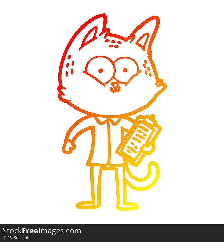 Warm Gradient Line Drawing Cartoon Cat With Clipboard